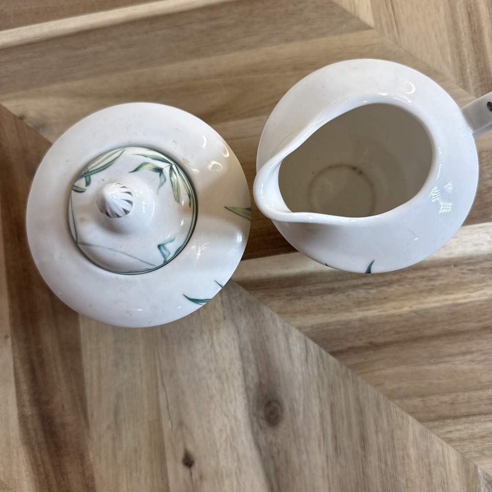 Grace's Teaware Teal Palms & Water Birds Cream & Sugar Set Tropical Porcelain‎ - Picture 3 of 5